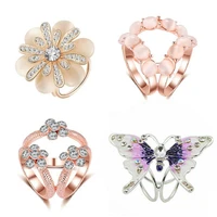 new fashion tricyclic flower crystal scarf holder silk brooch clips retro cats eye stone flower brooches pins jewelry