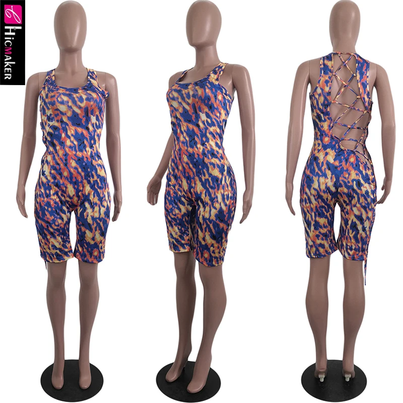 Женский комбинезон на шнуровке пикантный с вырезами и принтом одежда для