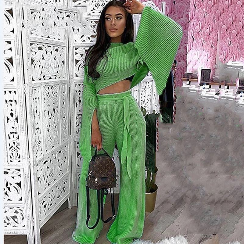 Соблазнительные однотонные костюмы из двух предметов женский короткий свитер с