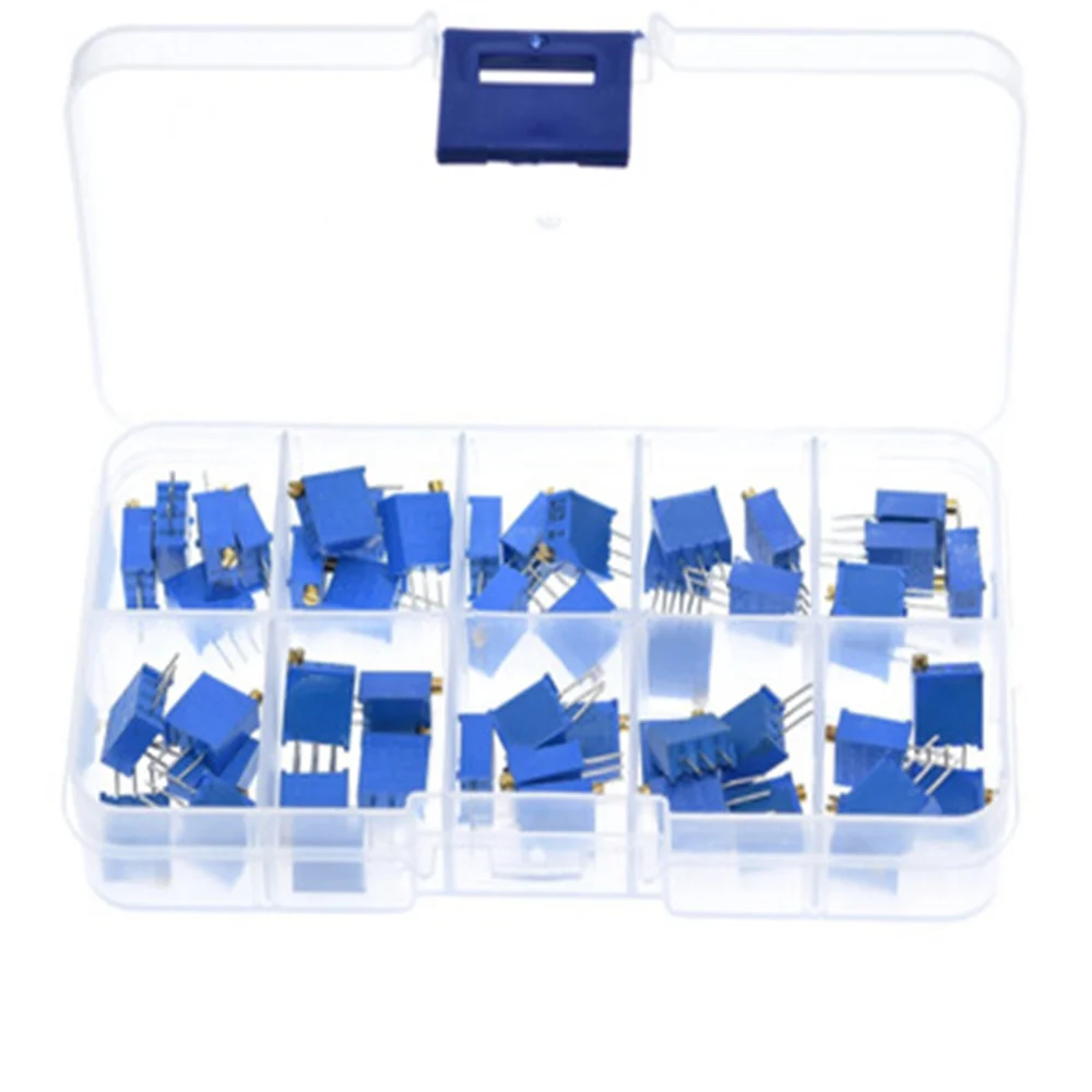 

50pcs 3296W Multiturn Trimmer Potentiometer Kit High Precision 3296 Variable Resistor With Free Box electronic diy kit