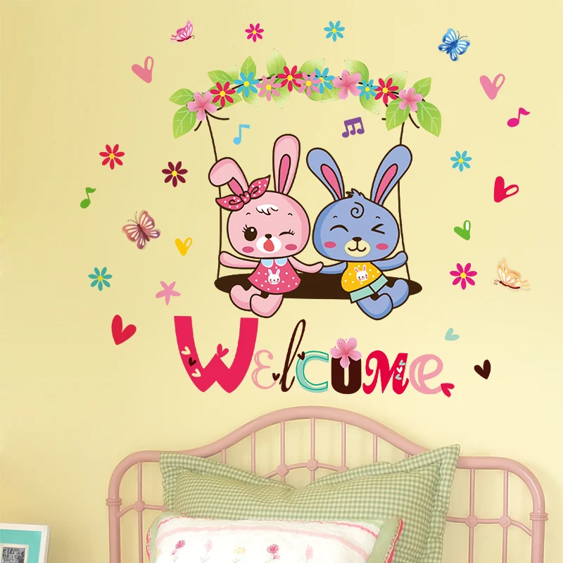 [SHIJUEHEZI] кролики наклейки на стену Infantiles DIY Мультяшные в виде животных для детской