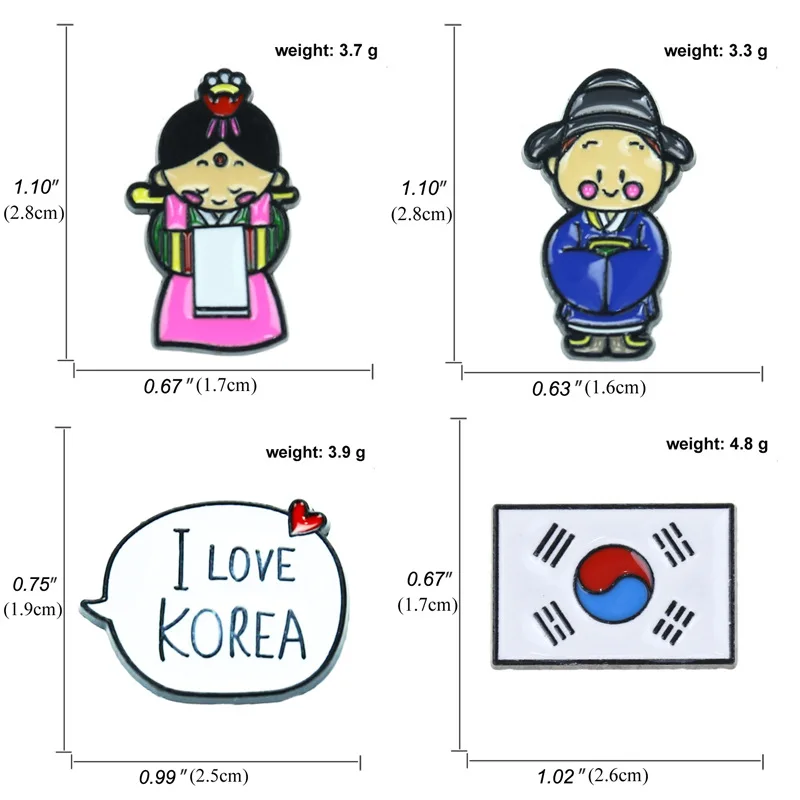 Мультфильм контакты в Корейском стиле ханбок с рисунком брошь виде флага пара