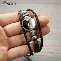 punk anime tokyo ghoul leather bracelet multi layer black rope glass cabochon bangles for women men gift fashion jewelry