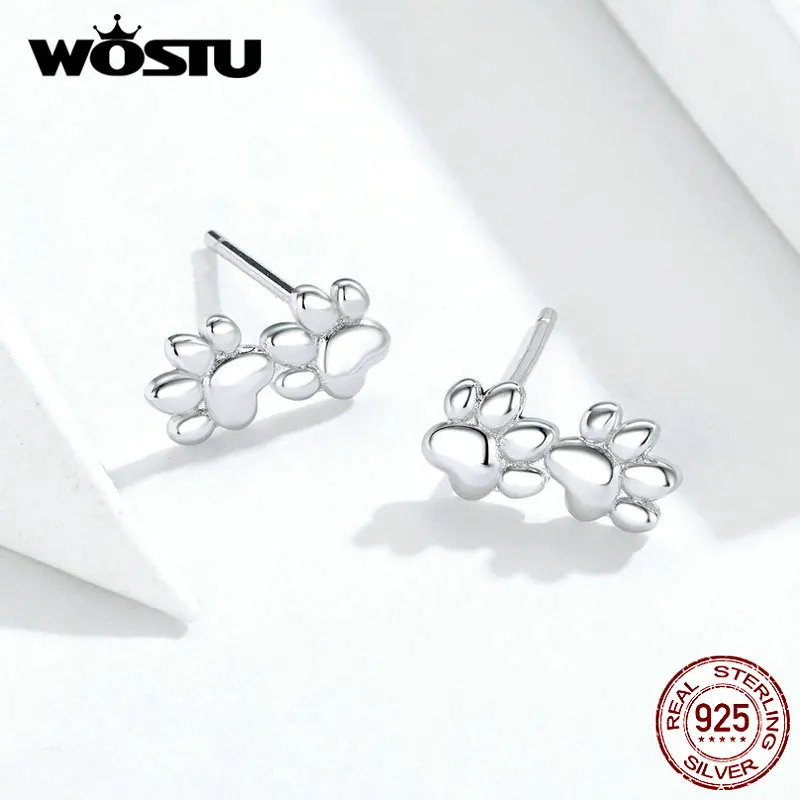 WOSTU Лидер продаж 925 пробы серебряные лапы собака отпечаток серьги-клипс серебро 925 ювелирные изделия для женщин Свадебные серьги, ювелирные изделия CQE718