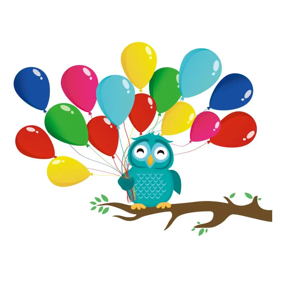 Мультфильм ветка дерева Сова воздушный шар Настенная Наклейка Детские комнаты