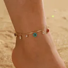 Милый браслет на ногу с эмалью с изображением злых глаз, круглых пончиков, двойная проволочная цепь, разноцветные очаровательные цепочки для женщин, летний дизайн