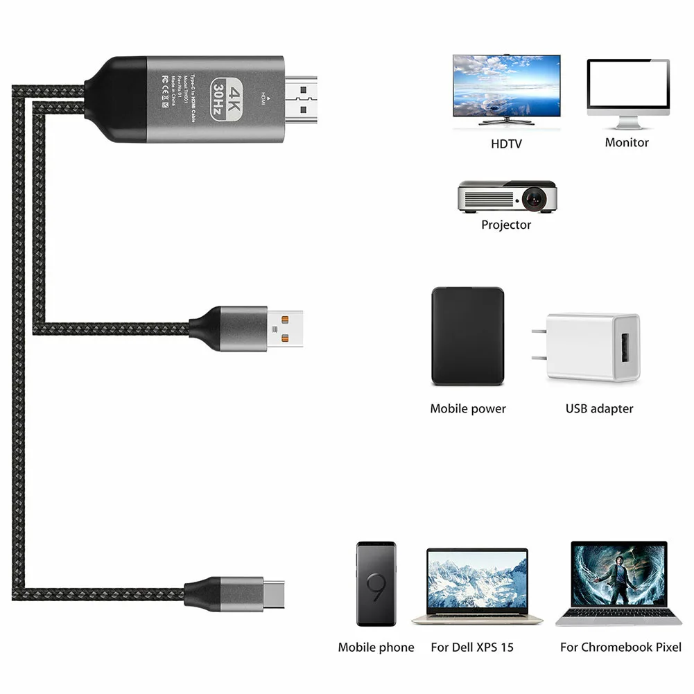 Портативный тип c USB для HD 4K HDMI конвертер кабель Шнур телефона ПК