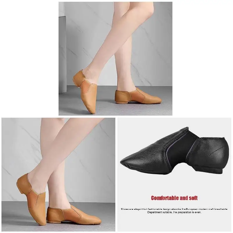 

Newly Leather Slip On Elastic Shoes All Sizes Adult Children Split Sole Jazz Shoes S66