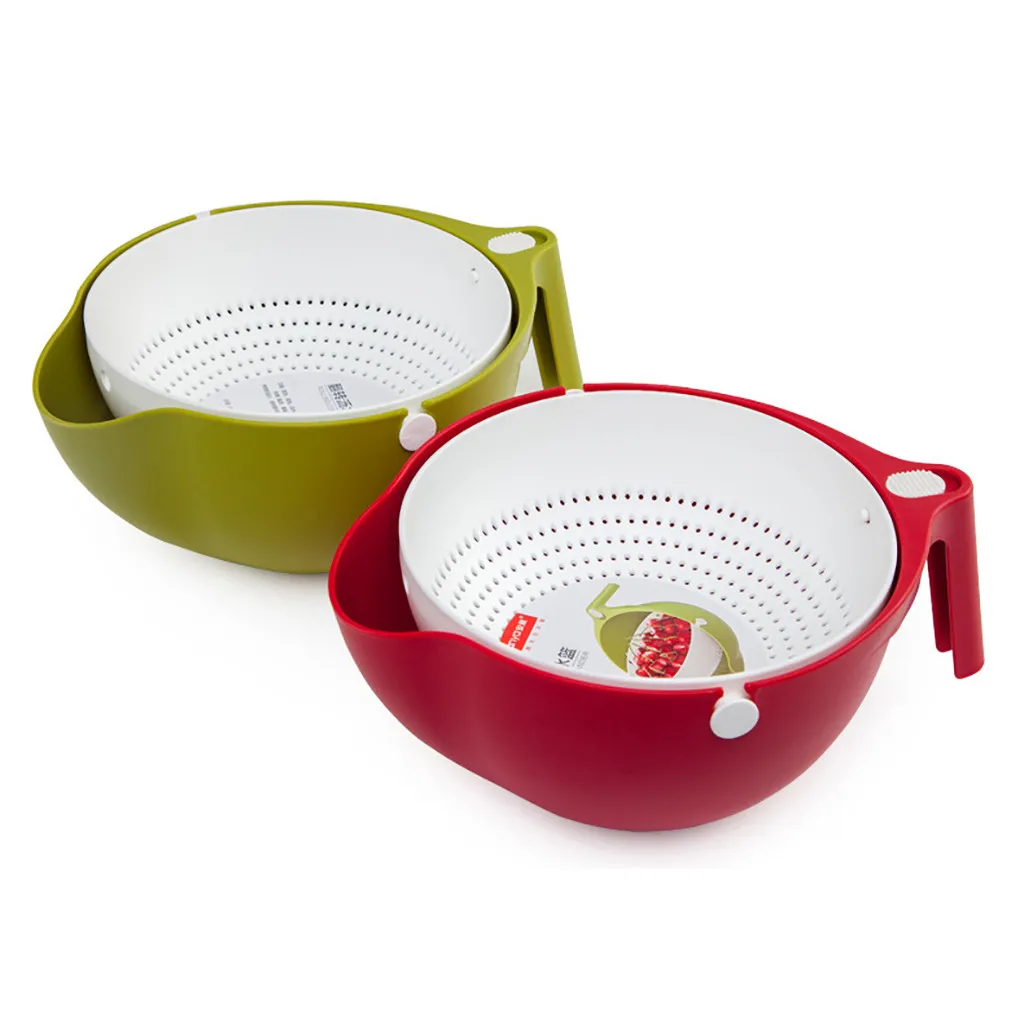 

Double Drain Basket Bowl Washing Kitchen Strainer Noodle Vegetable Fruit Storage