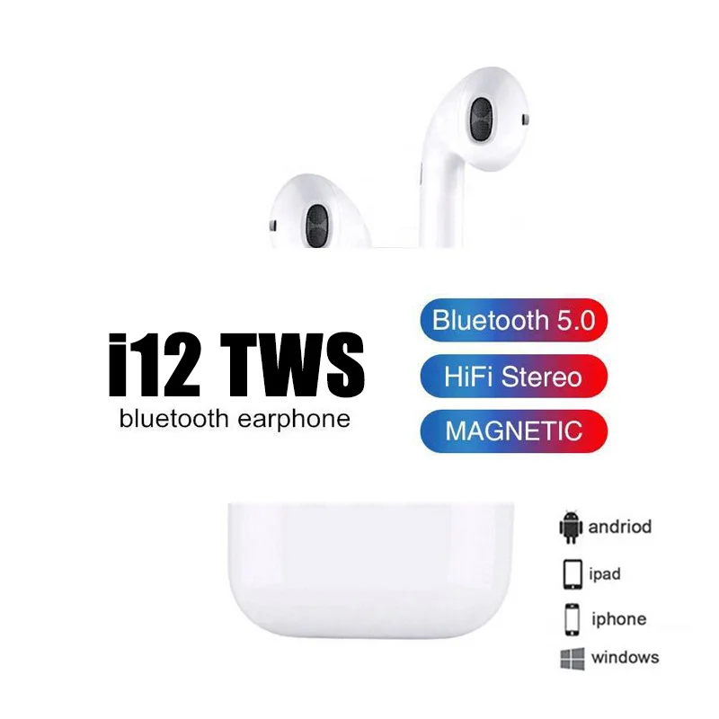 

i12 TWS Wireless Headphones Bluetooth 5.0 Earphones Sports Earbuds Headsets with Charging Box for Smartphones PK i9 i7s