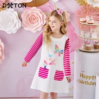 dxton autumn girls dress stripe cotton dress children vestidos with pocket butterfly print kids dresses for girls clothing 3 12y