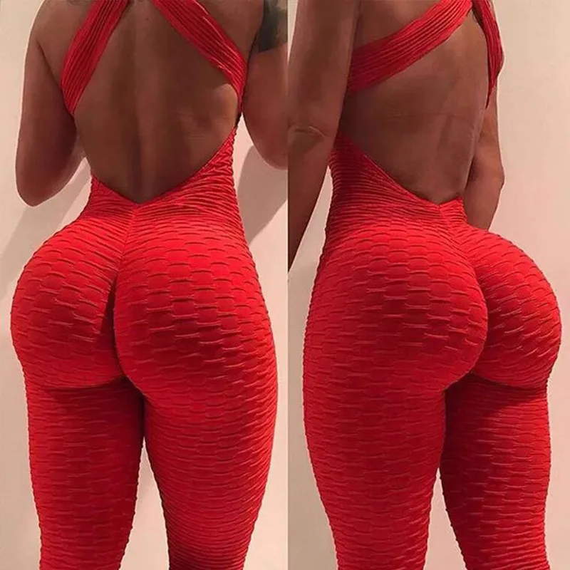 

Women's Sport Suit Sexy Sleeveless Tracksuit Yoga Set Backless Gym Sportswear Leggings Jumpsuits Backless Bandage Romper Fitted