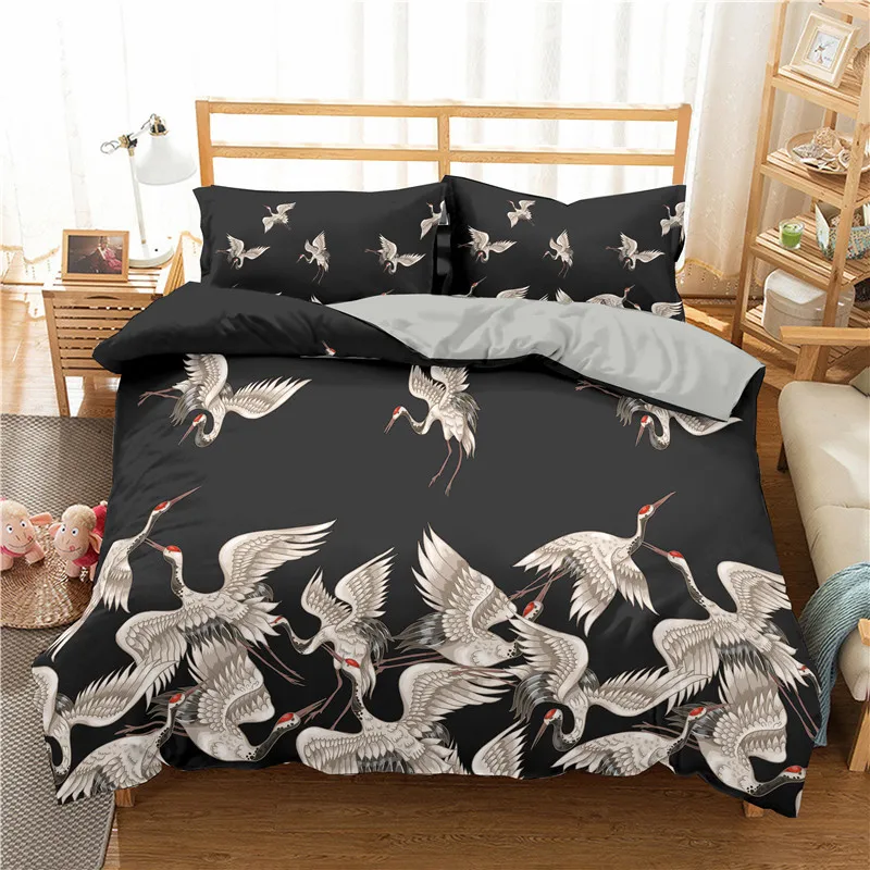 

HD Digital Print Crane Bedding Sets Duvet Cover+ Pillowcase 2/3pcs Single Twin Double Queen King bed set US/AU/EU size