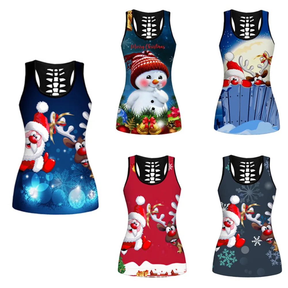 

Sleevless Tank Top For Women U Neck Fitness Yoga Shirts Hollow Out Christmas T Shirt Gym Workout Tank Tops Activewear Tops
