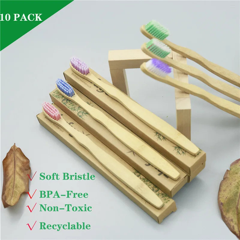 

New 10-Pack Bristles Toothbrushes Eco Friendly Bamboo Toothbrush Oral Care Tooth Brush Ecologico Biodegradable Vegan Products