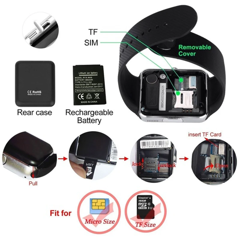 Смарт-часы GT08 2019 металлические с Bluetooth со слотом для Sim-карты | Электроника