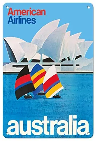 

Australia - Sydney Opera House - American Airlines - Airline c.1969 Metal Tin Sign