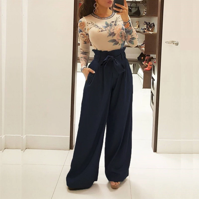 Брюки женские джинсовые с завышенной талией однотонные повседневные длинные