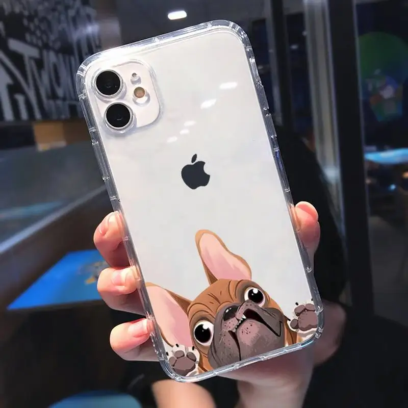 

Pug Dog French Bulldog Phone Case Transparent for iPhone 11 12 mini pro XS MAX 8 7 Plus X XR