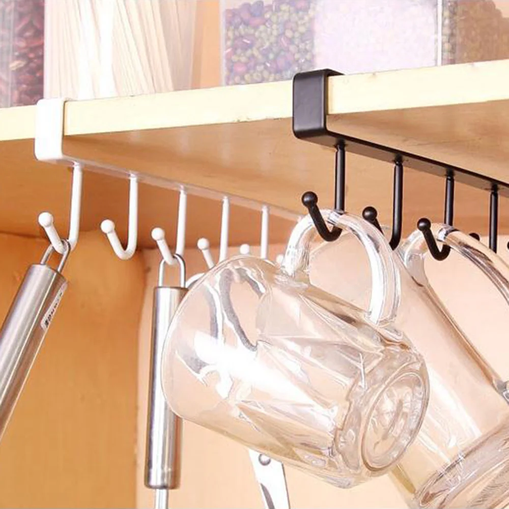 

2 pcs Cupboard Hanging Hook Rack For Mug Cups Kitchen Storage Shelf Organizer Closet Clothes Shelf Glass Mug Holder Hanger