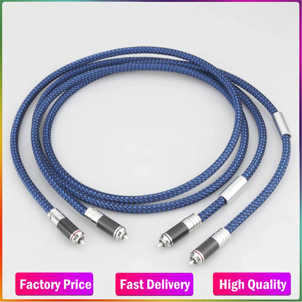 

1pair Silver plated RCA cable With Carbon fiber Rhodium plated RCA plug HIFI RCA audio cable