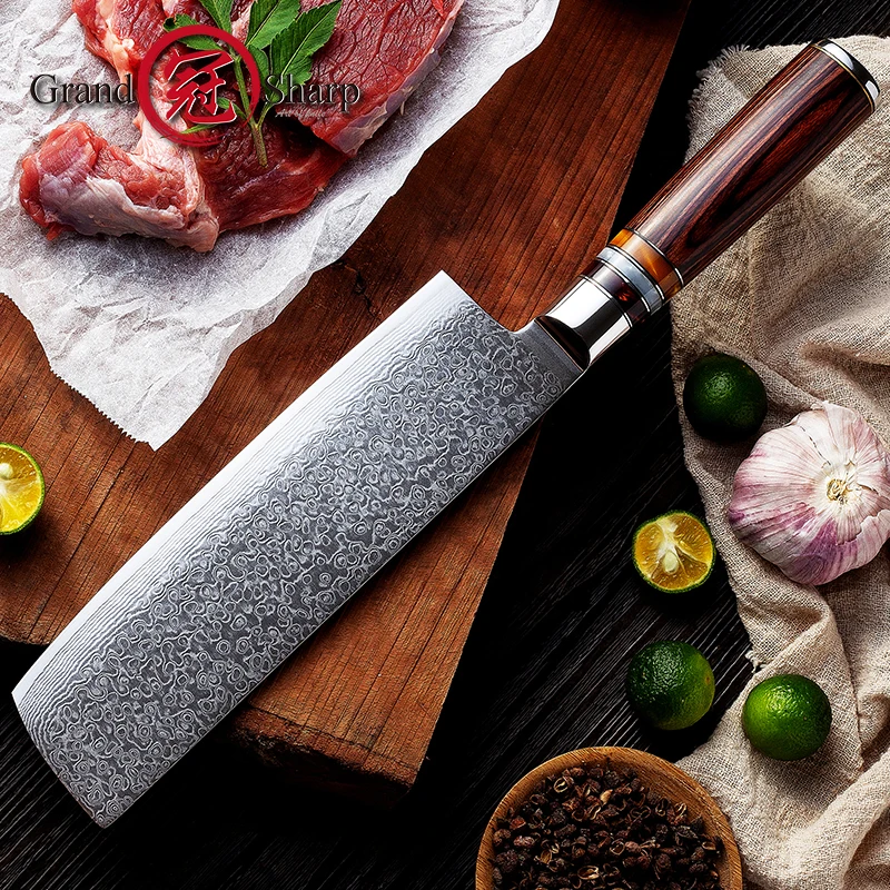 Grandsharp 2 шт Дамасские кухонные ножи набор 7 дюймов шеф повара Дамаск японская сталь
