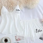 2 предмета по индивидуальному заказу название Для женщин одежда для сна из искусственного шелка и сатина, пижамы, пижамный комплект с длинными рукавами День рождения, пижамы, одежда для дома