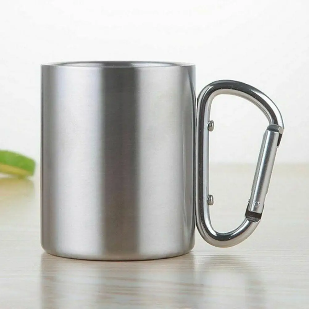 

220ml Outdoor Camping Cup Steel Self Lock Portable Camping Supplies Coffee Water Carabiner Tea Handle Cup H4a1