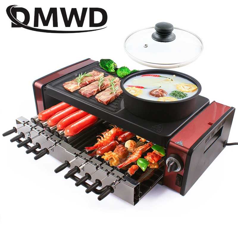 Multifunções Elétrico Espeto Grelhador Panela Quente Churrasco Grill Kebab Rotativa Fogão Rotisserie Sushi Fritar Pan