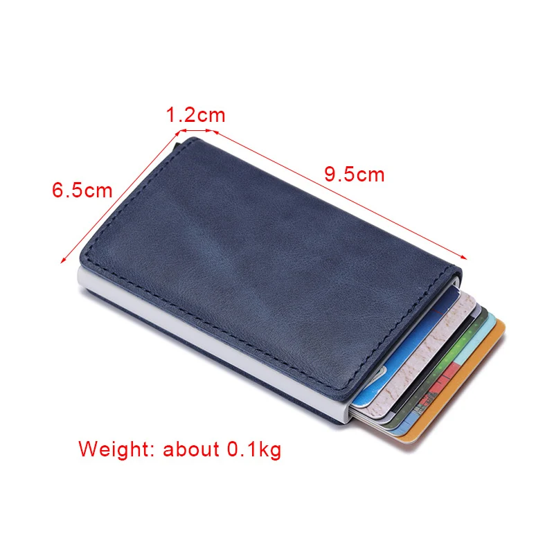 

DIENQI Rfid Blocking Genuine Leather Credit Card Holder Wallet Men Mini Slim Anti Thief Business id Cardholder Case Aluminium