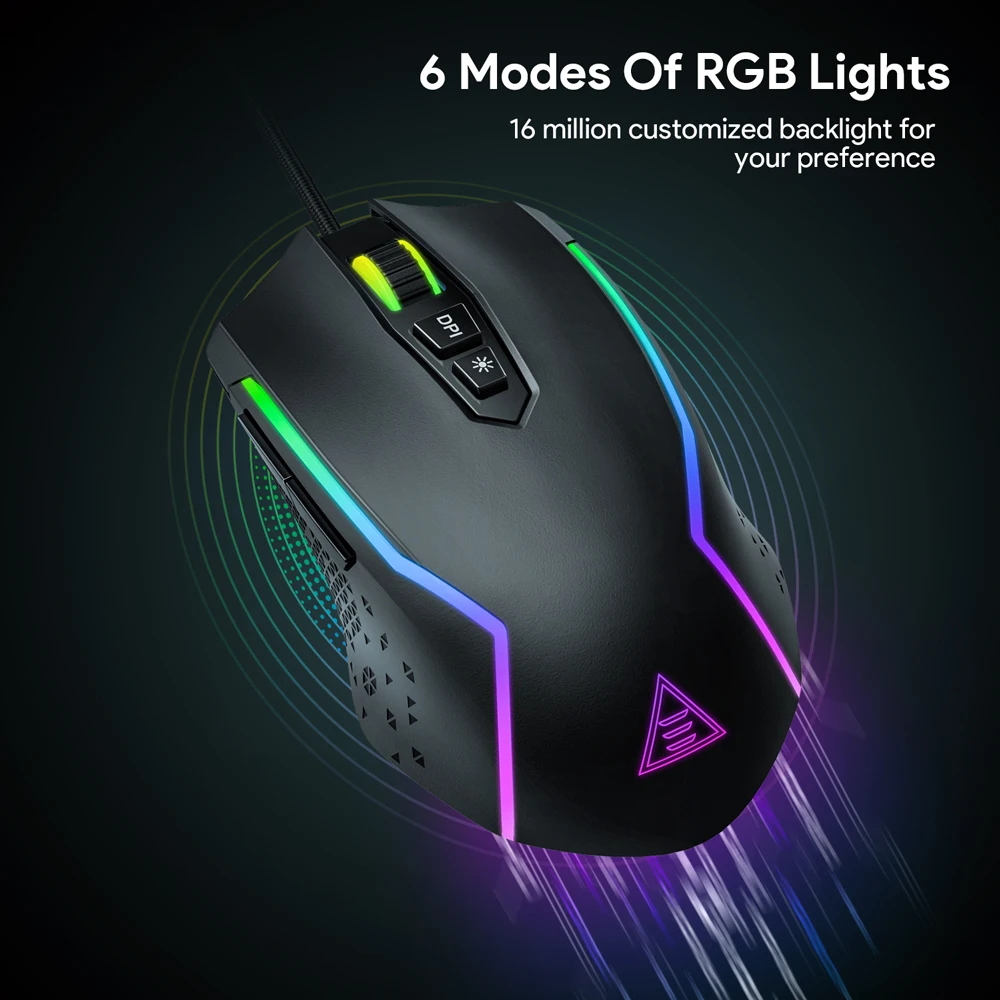 eksa em100 rgb gaming mouse gamer usb wired gaming mice 8000 dpi with 6 color backlight 7 programmable buttons for pc laptop free global shipping