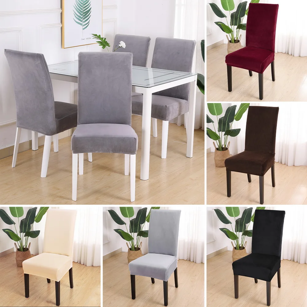 Чехол для стула из однотонной плюшевой ткани серый бархатный чехол столовой