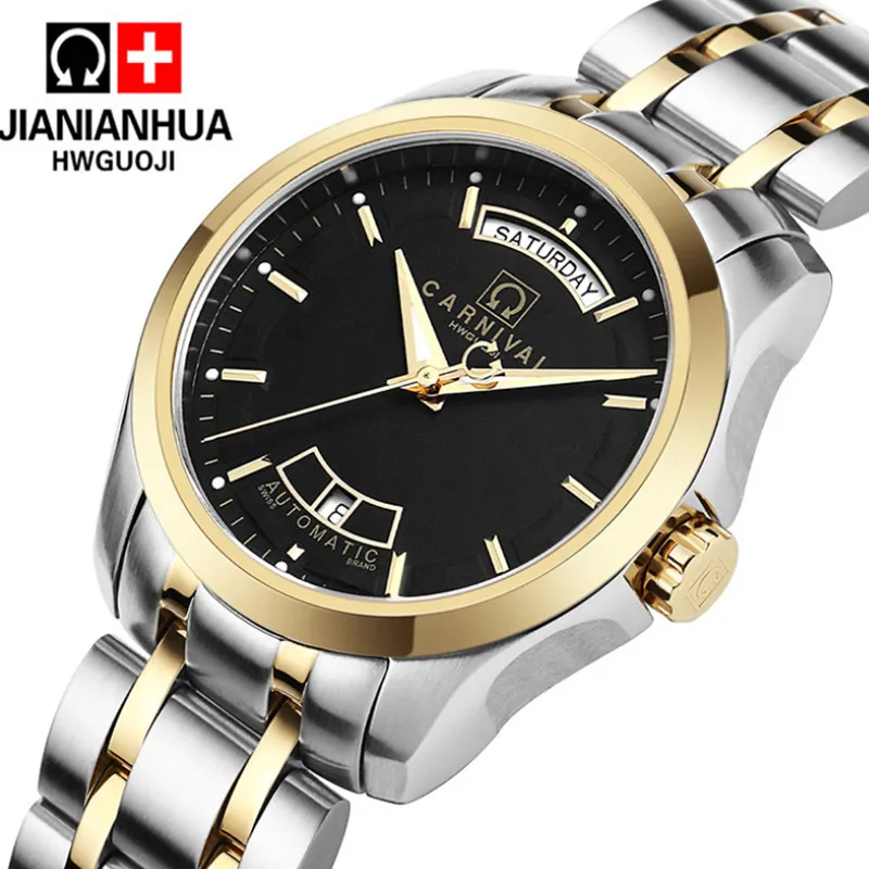 

Brand Carnival Classic Business Dress Watches for Men Week Calendar Display Mechanical Wrist watch Self-winding Automatic Montre