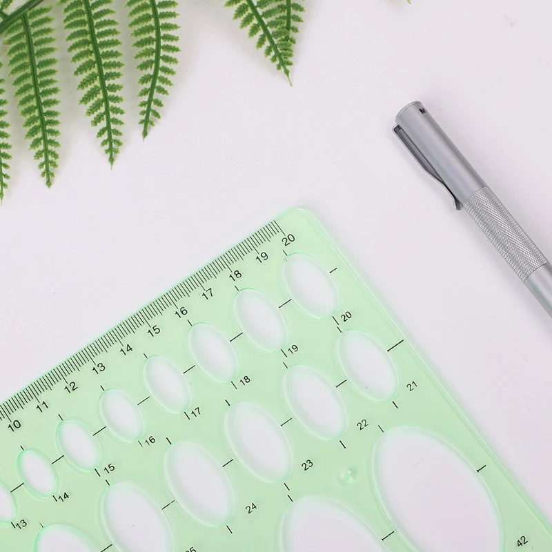 Green Plastic Oval Geometric Template Ruler Stencil Measuring Tools Students Hot 32CB | Rulers