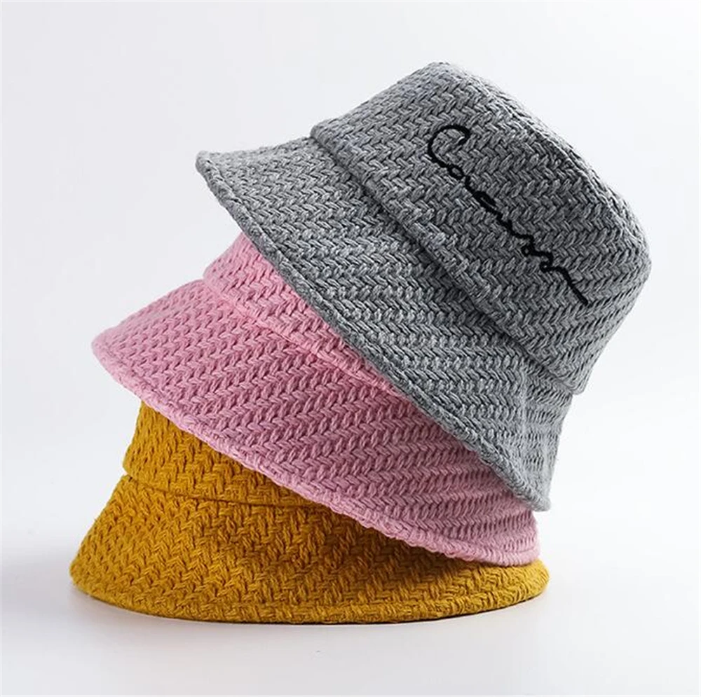 Однотонная хлопковая вязаная шапка GOUTER с надписью и вышивкой зимняя Панама для