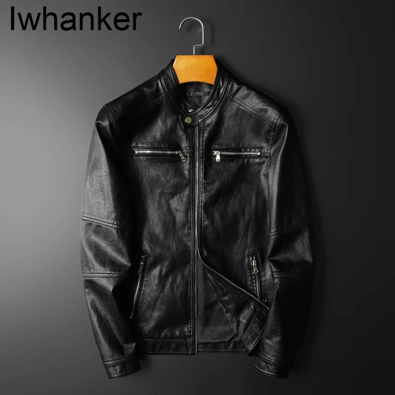 

Minglu-chaquetas для hombre de cuero sinttic with bolsillos y cremallera