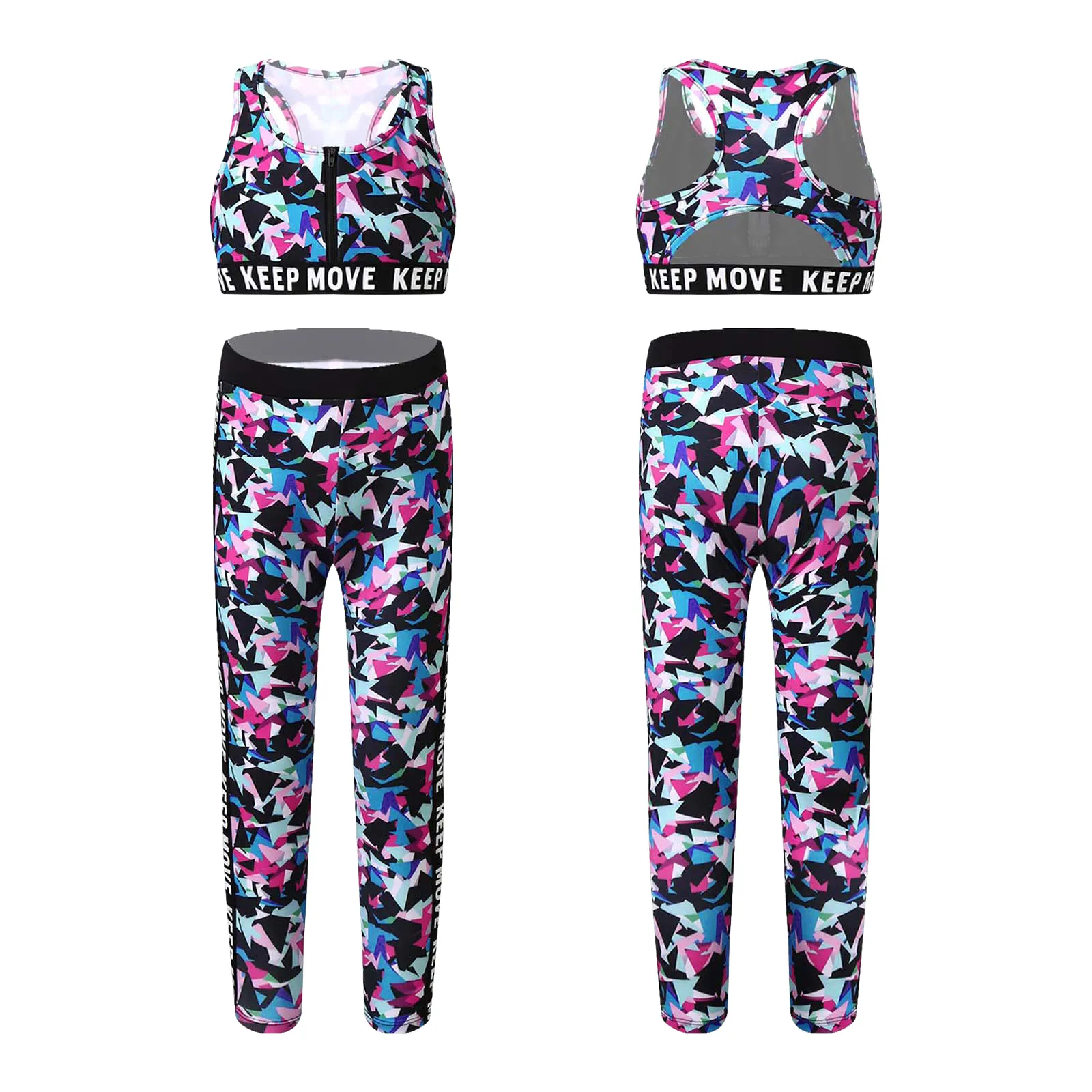 

Kids Girls Sports Workout Gymnastics Outfits Sport Front Zipper Tank Tops with Pants Leggings Set for Ballet Dance Class Sets