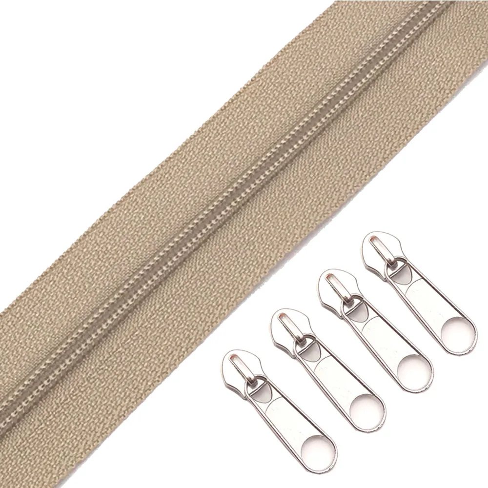 308 Light Beige 3 м 3# нейлоновые катушки молнии навалом с 5 шт. молнии слайдер-для костюма, одежды, других рукоделия - Цвет: 308 Light Beige