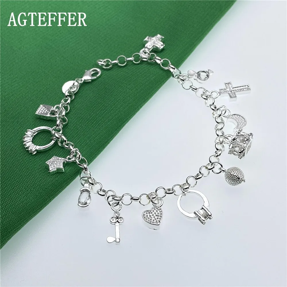 

AGTEFFER 2021 New 925 Sterling Silver Moon Heart Lock Cross Bracelet For Men Woman Charm Wedding Engagement Party Fashion Jewelr