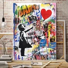Картина на холсте с изображением маленькой девочки с воздушным шаром, уличное граффити, абстрактный плакат и принты, настенные картины для украшения дома