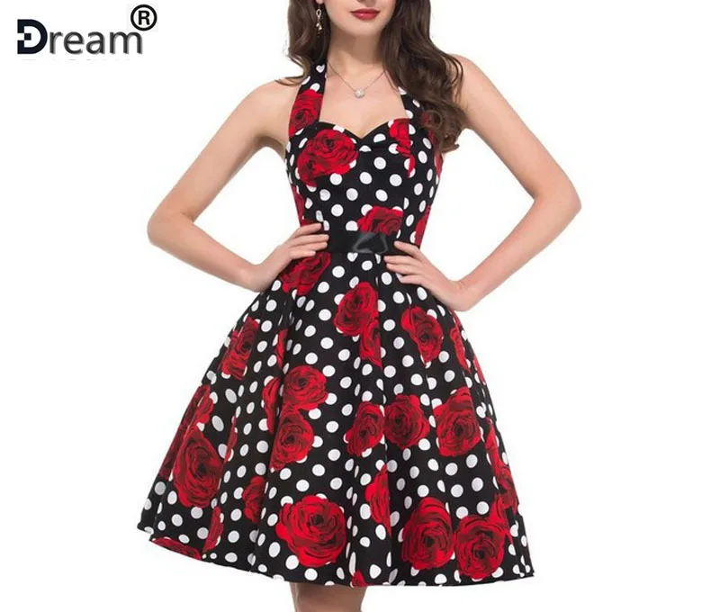 Женское винтажное платье в горошек с широкой юбкой | Женская одежда