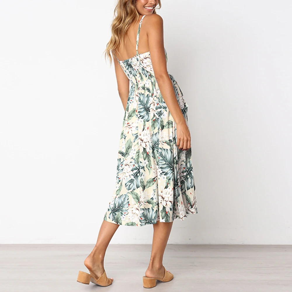 Богемное женское платье с цветочным принтом карманами без рукавов открытой