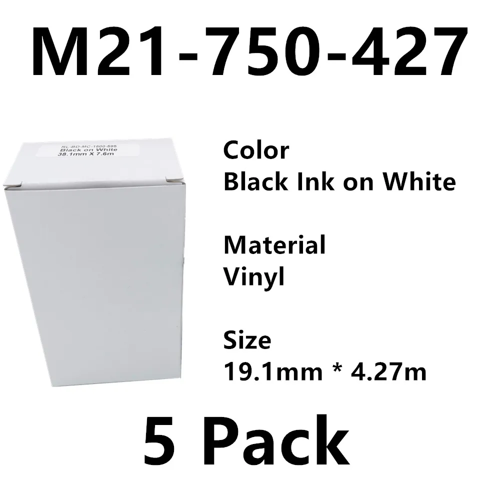

20PK Label Tape M21-750-427 label tape ribbon Black-on-White Vinyl wire marking sleeves For BMP21-PLUS Printer 19.1mm*4.27m