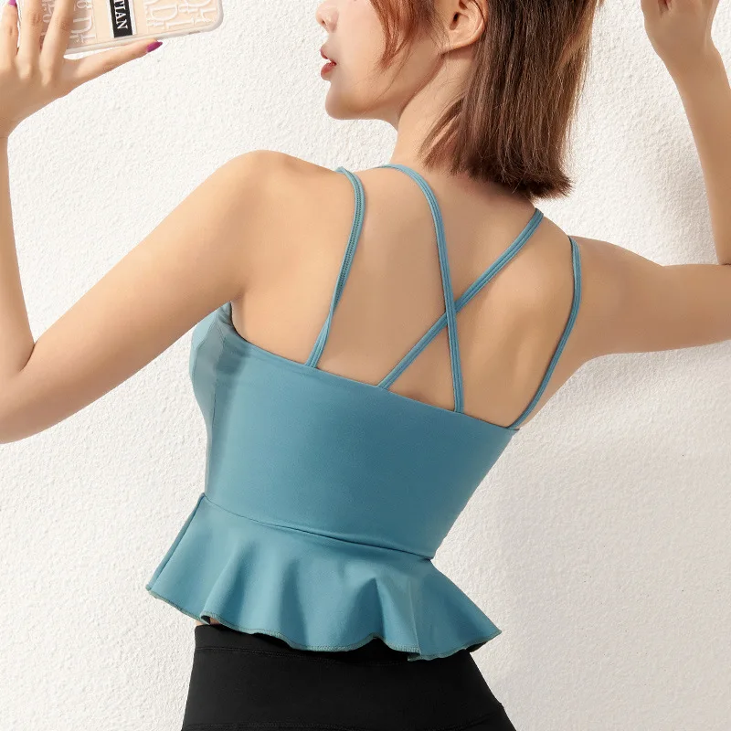 

Fitness Bra Women's Tight-fitting Sports Bra Ruffled Shockproof Gathering Beauty Back Yoga Vest