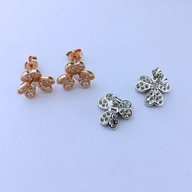 

New S925 Sterling Silver Stud Earrings Fashion Personality Clover Earrings High Version Clover Women Fashion