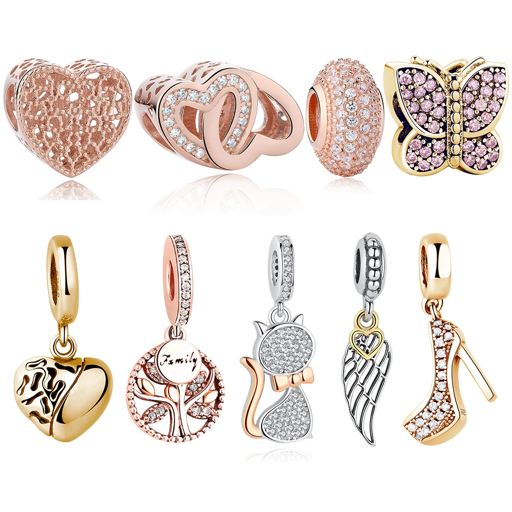 ELESHE 925 стерлингового серебра бисера очарование кулон сердечными амулетами