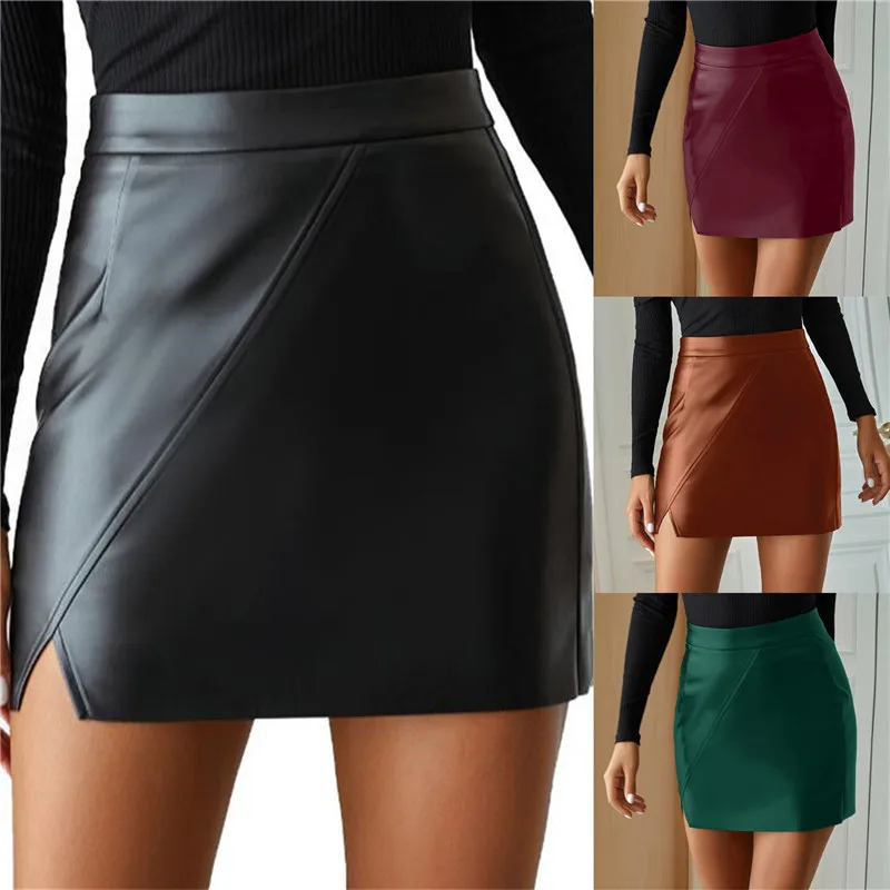 

Черные женские юбки из искусственной кожи, сезон осень-зима 2021, привлекательная облегающая мини-юбка в стиле High Street, Женская юбка с высокой т...
