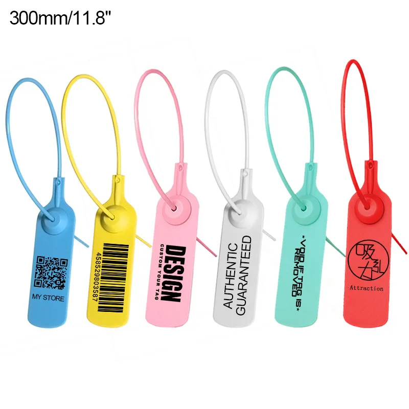 

Plastic Disposable Zip Ties for Garment, Custom Clothing Tags, Logo Brand, Luaagae Shoes Bag Hang Label, 300mm, 11.8 ", 1000Pcs