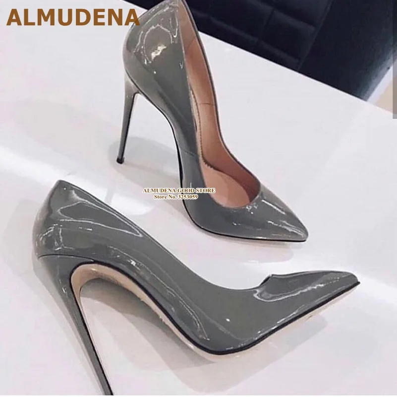 ALMUDENA/брендовые туфли-лодочки на шпильке 12, 10, 8 см модельные туфли из лакированной кожи дизайнерские свадебные туфли с острым носком на тонком каблуке размер 45