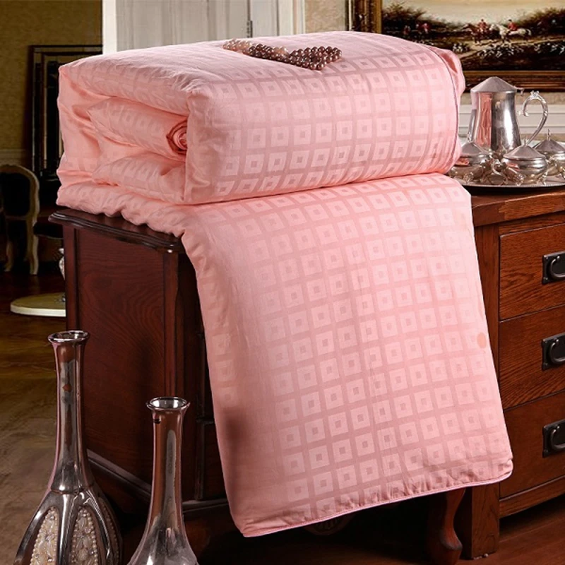 Quality Exquisite 100%Mulberry Silk Quilt Custom Handmade Comforters Grid Pattern 100%Cotton Fabric 4 Color Blankets |
